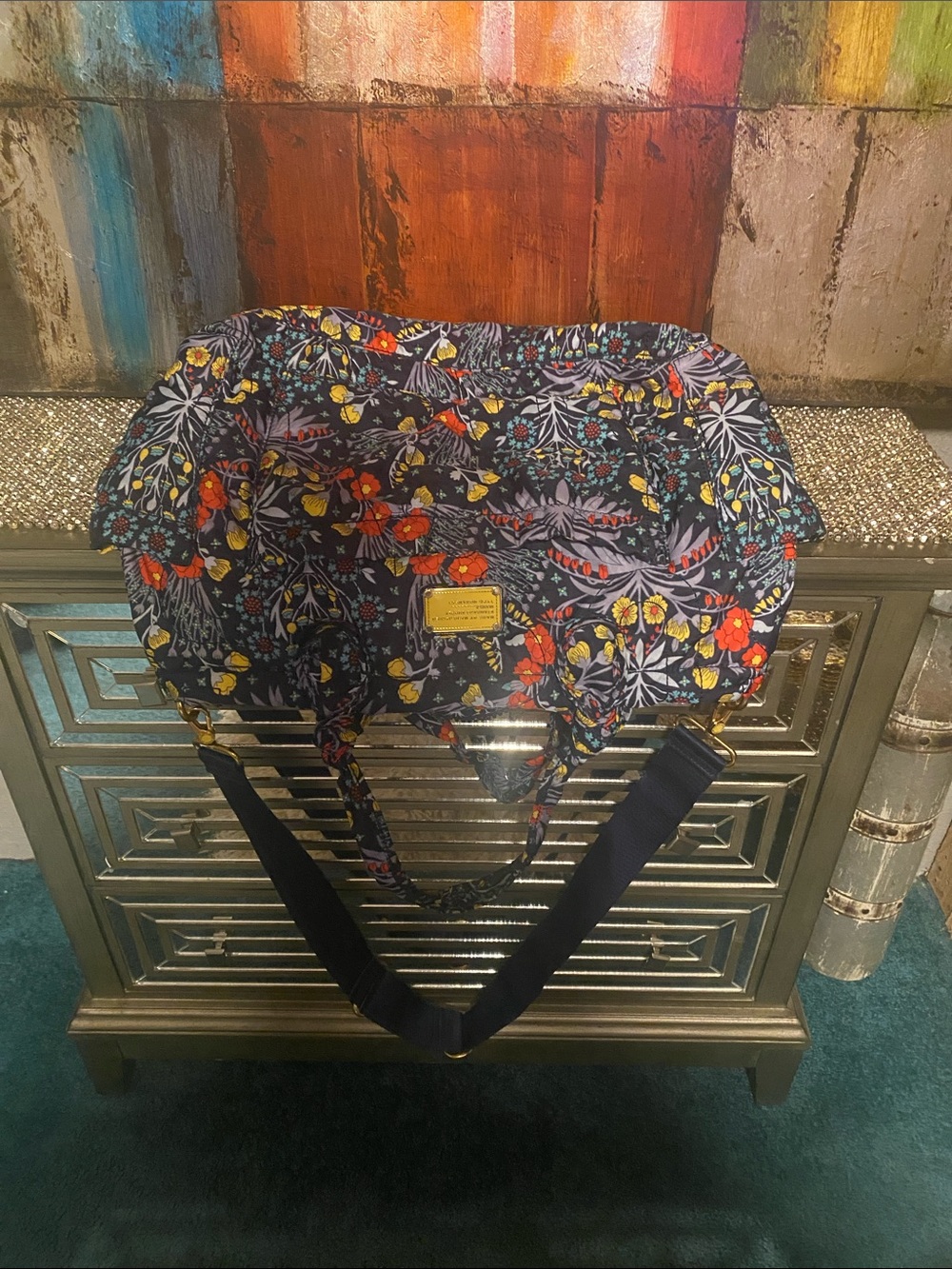 Marc Jacob’s Floral Quilted Tote with Navy Straps 20” wide
